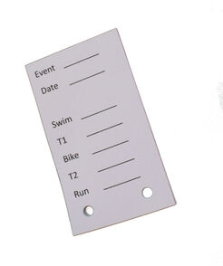 Race number card for triathlon events 